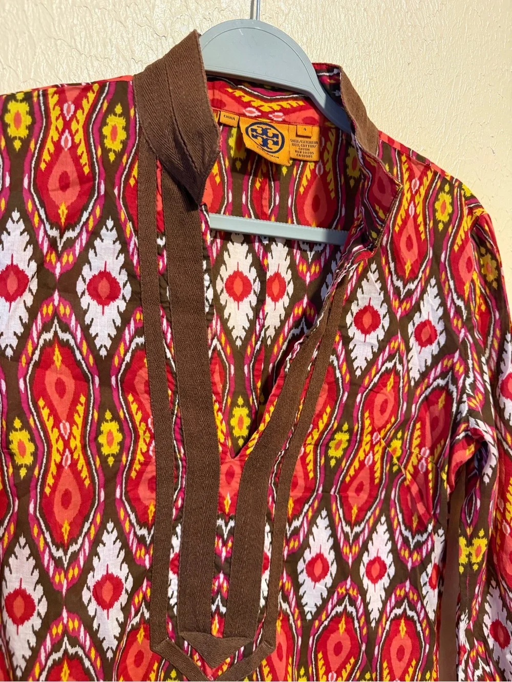 TORY BURCH Tunic Mini Dress Size 4 Cotton 3/4th Sleeves